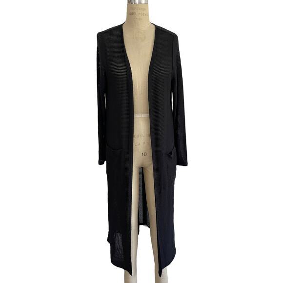 Jason Wu Black‎ Knit Duster Sweater Size M Pockets Long Sleeves Open Front - Picture 1 of 9